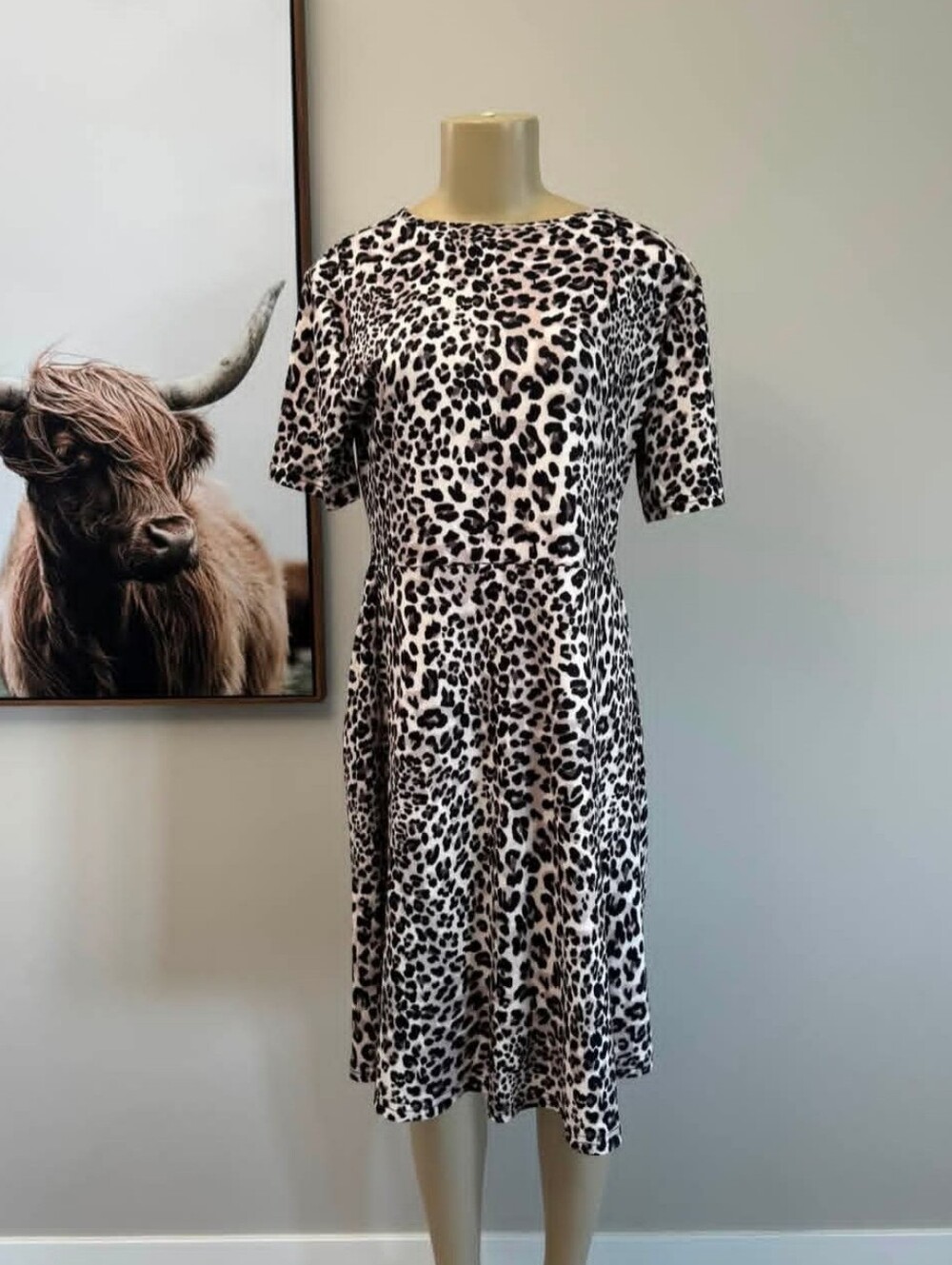 Black & White Leopard Print A-Line Dress